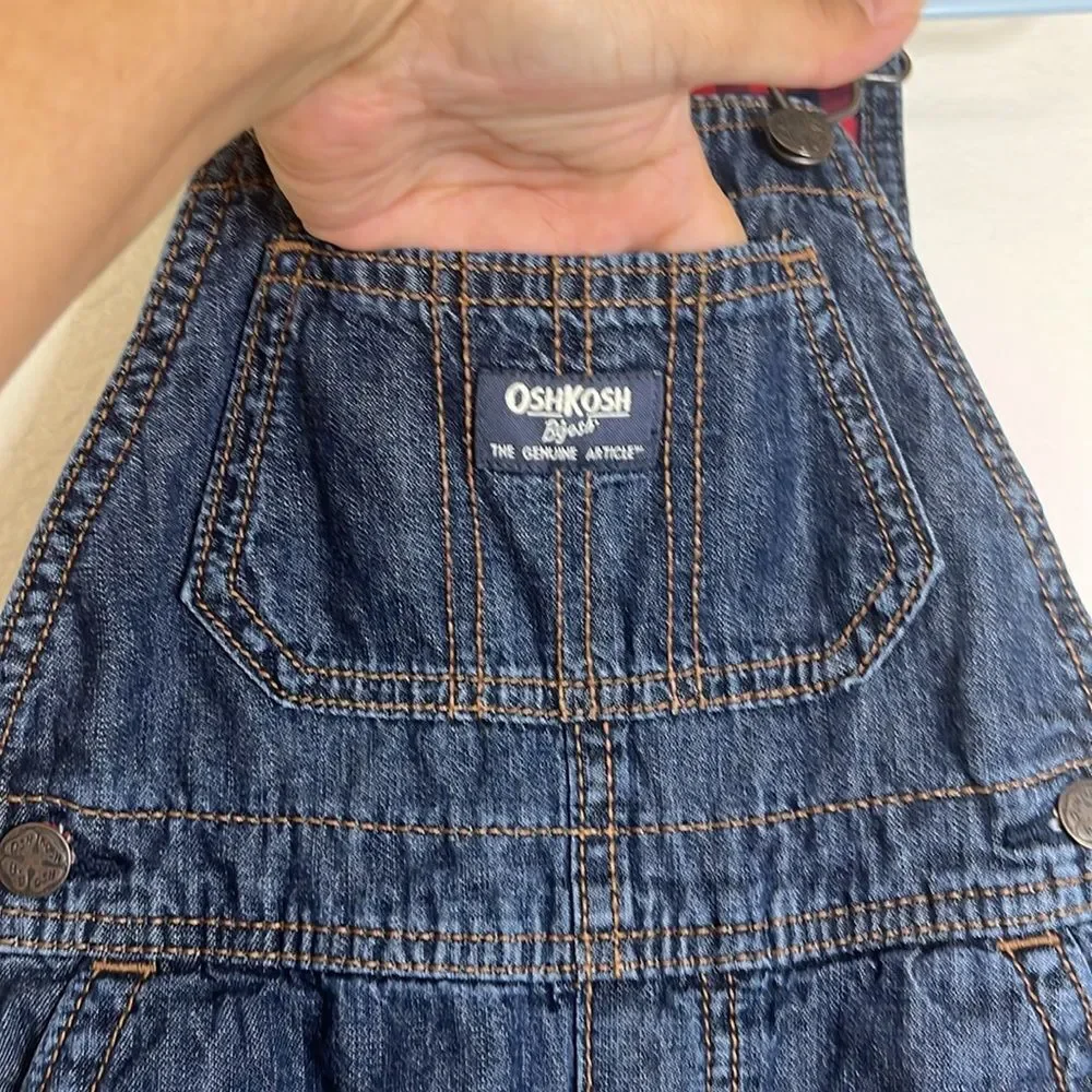 Oshkosh B’Gosh Vestbak Flannel Lined Buffalo Plaid Jean Denim Overalls 24 months